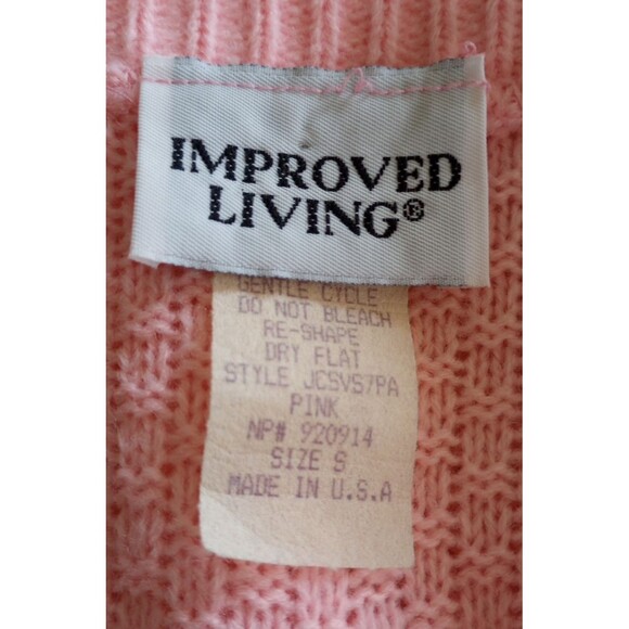 Vintage Pink Crochet Knit Cardigan Sweater Small Made In USA Cottagecore Baby - Picture 7 of 8